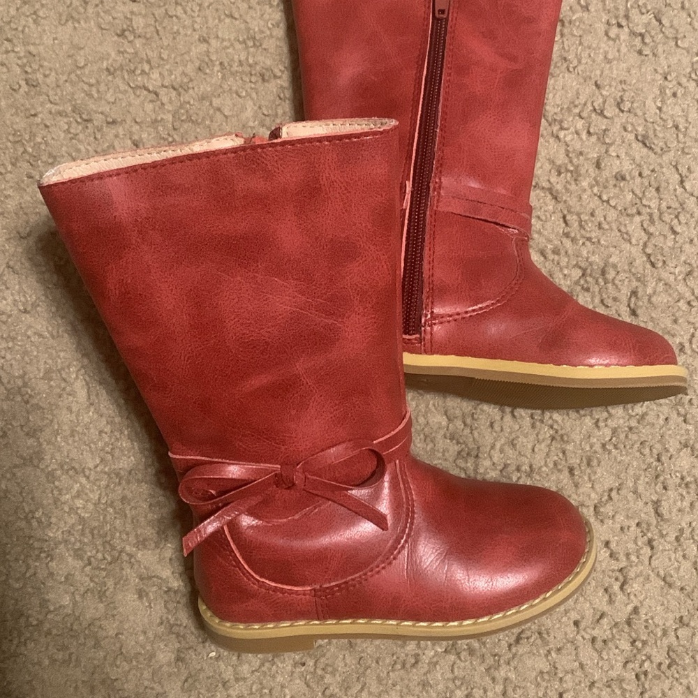 Monkey Feet Red Leather Boots Mid-Calf Classic